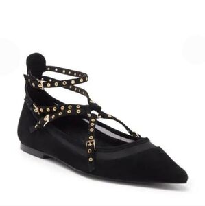 Jeffrey Campbell flats 7 black suede Volatile strappy pointy ballerinas new $180